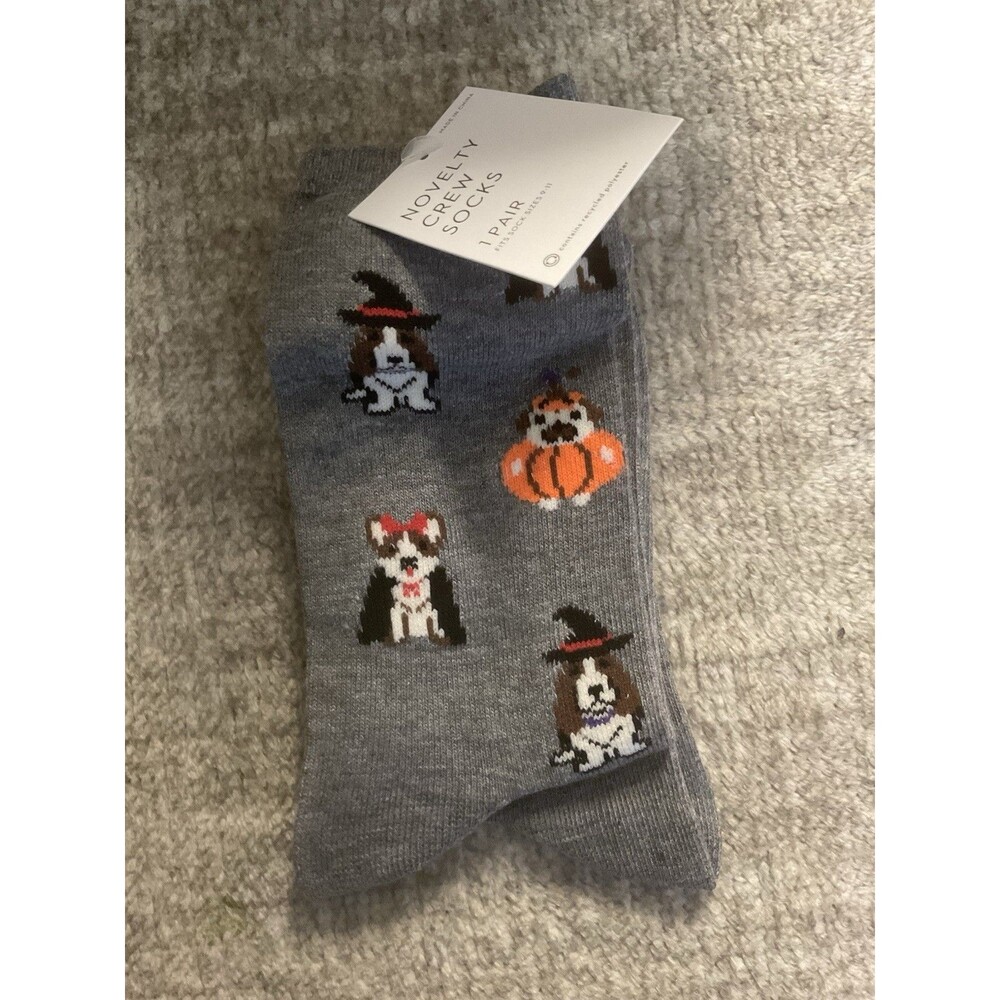 HOTSOX Women's Costume Dogs Crew Socks Grey Size 9-12 Halloween New